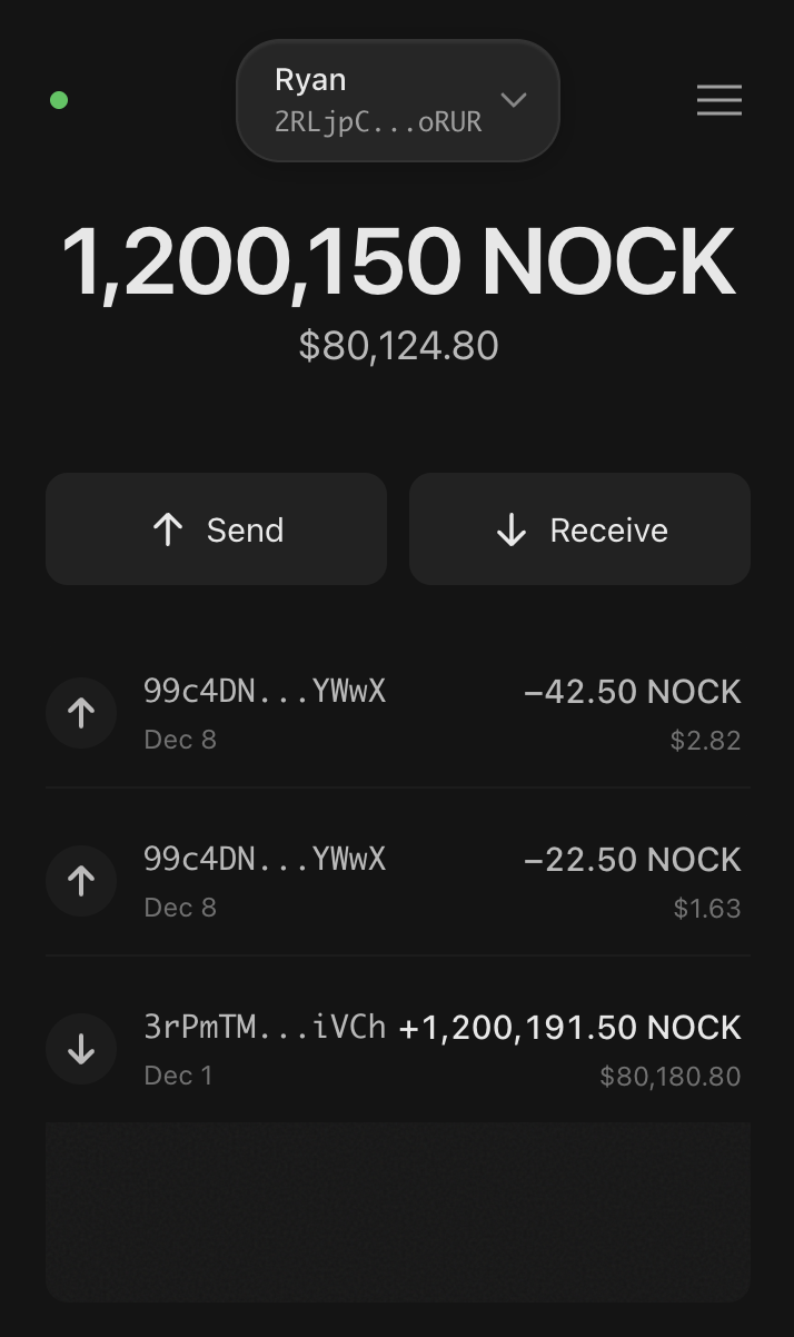Fletch wallet dashboard showing balance and transactions